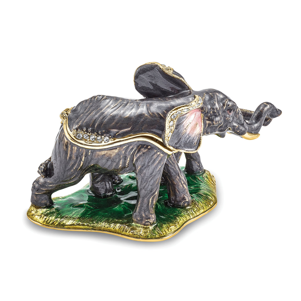 Luxury Giftware by Jere Pewter Bejeweled Crystals Gold-tone Enameled ELLA & ELI Mom & Baby Elephant Trinket Box with Matching 18 Inch Necklace