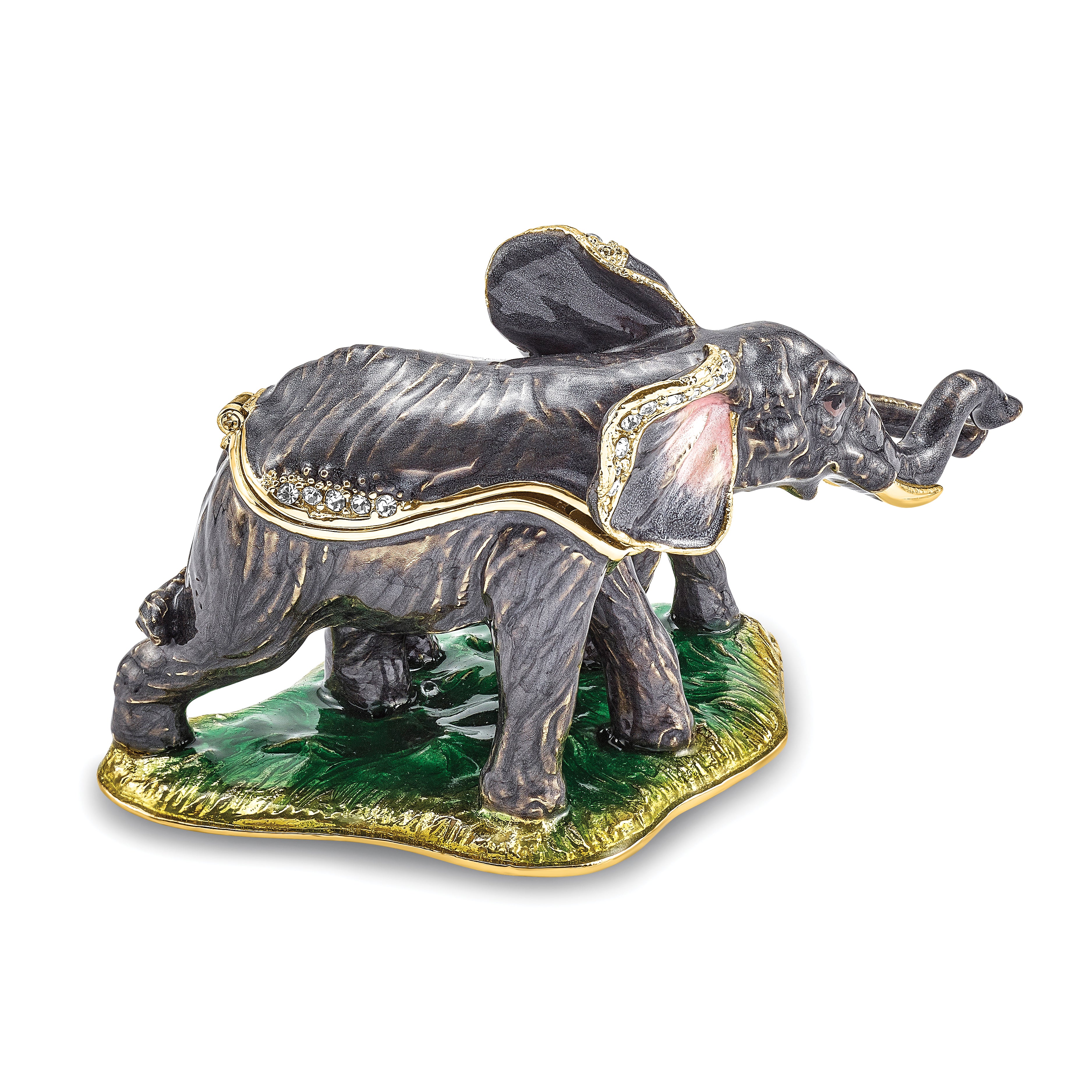 Luxury Giftware by Jere Pewter Bejeweled Crystals Gold-tone Enameled ELLA & ELI Mom & Baby Elephant Trinket Box with Matching 18 Inch Necklace