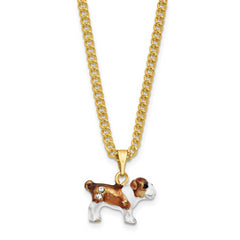 Luxury Giftware by Jere Pewter Bejeweled Crystals Gold-tone Enameled MAC English Bulldog Trinket Box with Matching 18 Inch Necklace