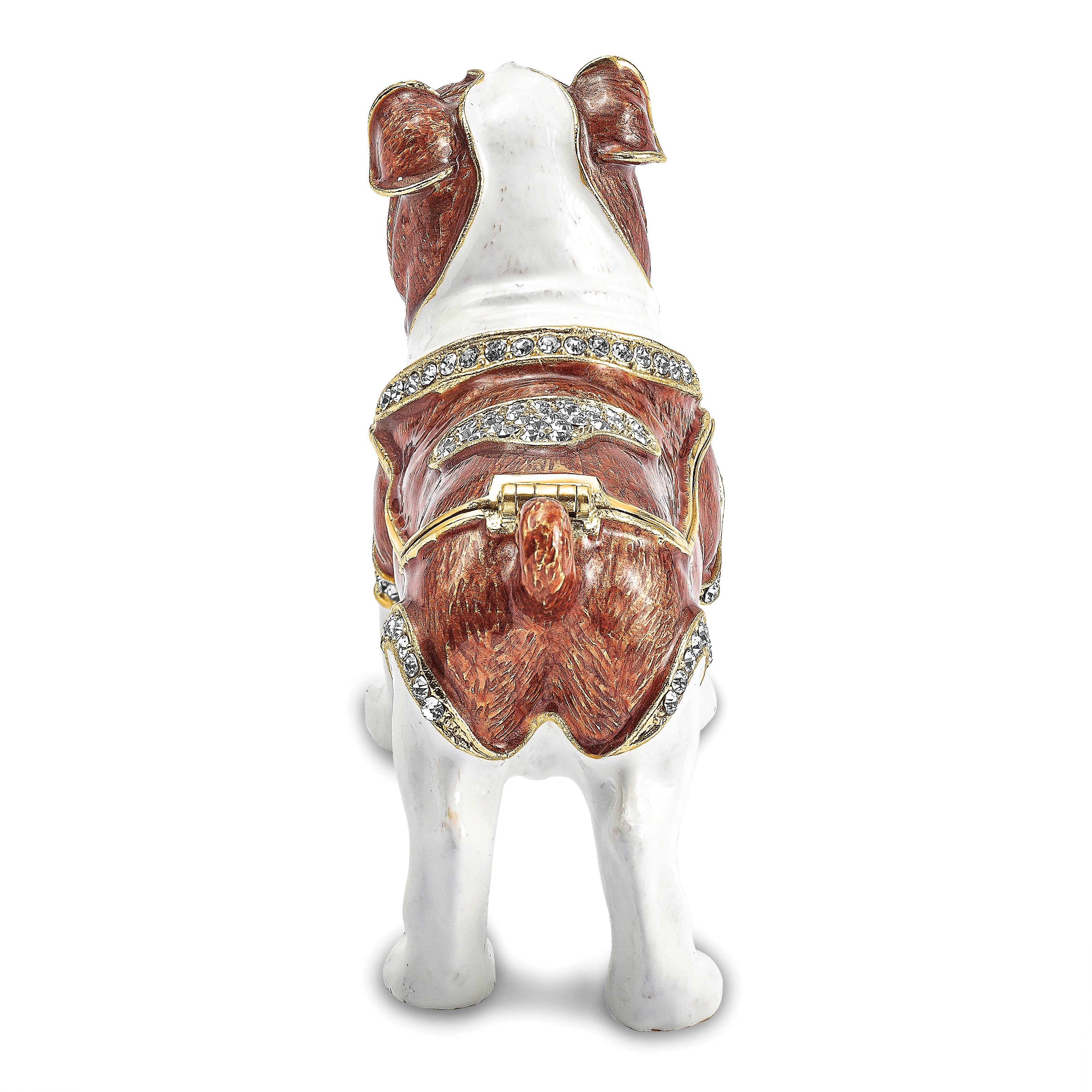 Luxury Giftware by Jere Pewter Bejeweled Crystals Gold-tone Enameled MAC English Bulldog Trinket Box with Matching 18 Inch Necklace