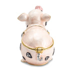 Luxury Giftware by Jere Pewter Bejeweled Crystals Gold-tone Enameled PETUNIA Spotted Pig Trinket Box with Matching 18 Inch Necklace
