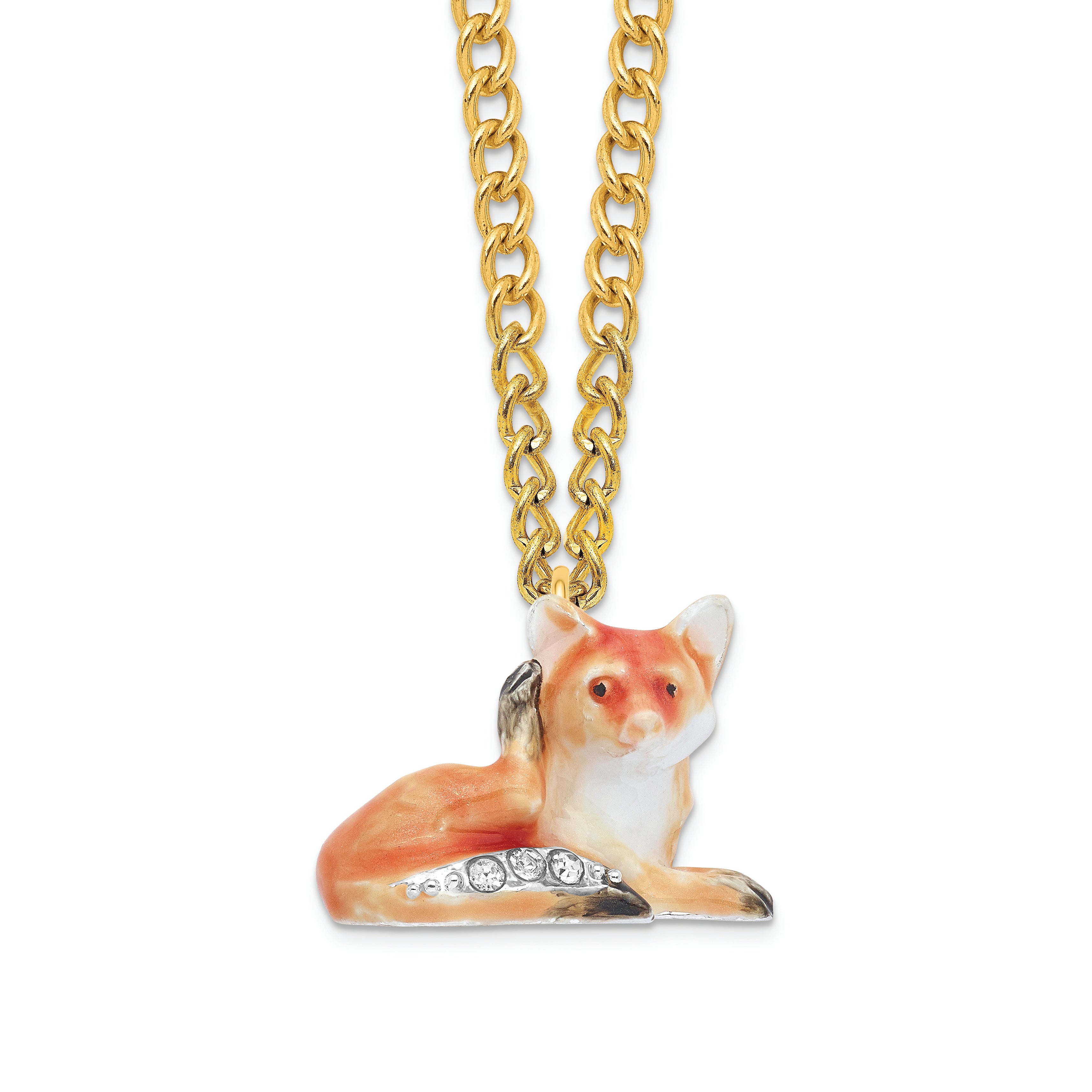 Luxury Giftware Pewter Bejeweled Crystals Silver-tone Enameled EINSTEIN Red Fox Trinket Box with Matching 18 Inch Necklace