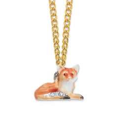 Luxury Giftware Pewter Bejeweled Crystals Silver-tone Enameled EINSTEIN Red Fox Trinket Box with Matching 18 Inch Necklace