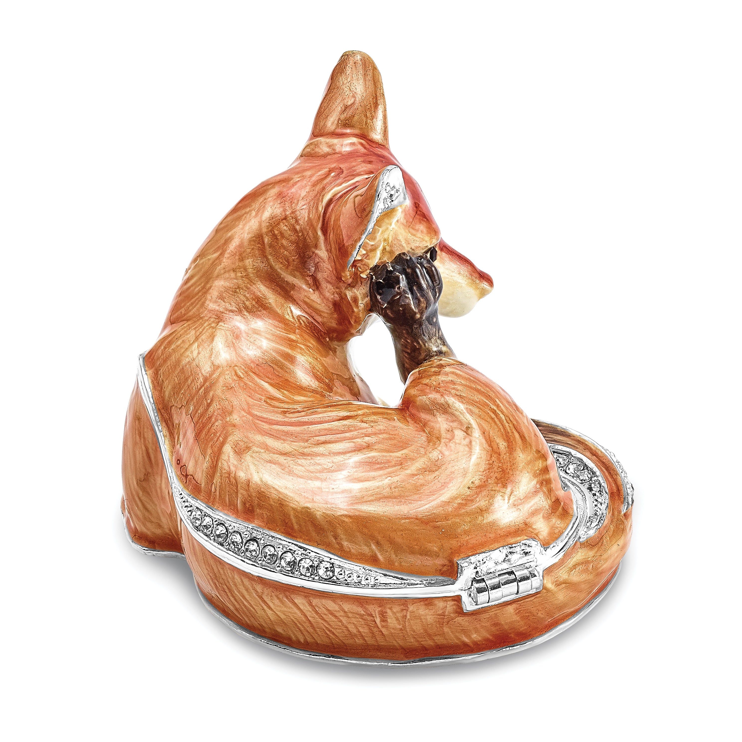 Luxury Giftware Pewter Bejeweled Crystals Silver-tone Enameled EINSTEIN Red Fox Trinket Box with Matching 18 Inch Necklace