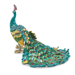Luxury Giftware by Jere Pewter Bejeweled Crystals Gold-tone Enameled TAYLOR Blue Peacock Trinket Box with Matching 18 Inch Necklace