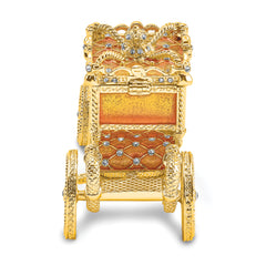 Luxury Giftware by Jere Pewter Bejeweled Crystals Gold-tone Enameled IMPERIAL Golden Carriage With Ring Pad Trinket Box with Matching 18 Inch Necklace