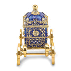 Luxury Giftware Pewter Bejeweled Crystals Gold-tone Enameled ROYAL BLUE Carriage With Ring Pad Trinket Box with Matching 18 Inch Necklace