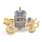 Luxury Giftware Pewter Bejeweled Crystals Gold-tone Enameled ROYAL BLUE Carriage With Ring Pad Trinket Box with Matching 18 Inch Necklace