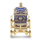 Luxury Giftware Pewter Bejeweled Crystals Gold-tone Enameled ROYAL BLUE Carriage With Ring Pad Trinket Box with Matching 18 Inch Necklace