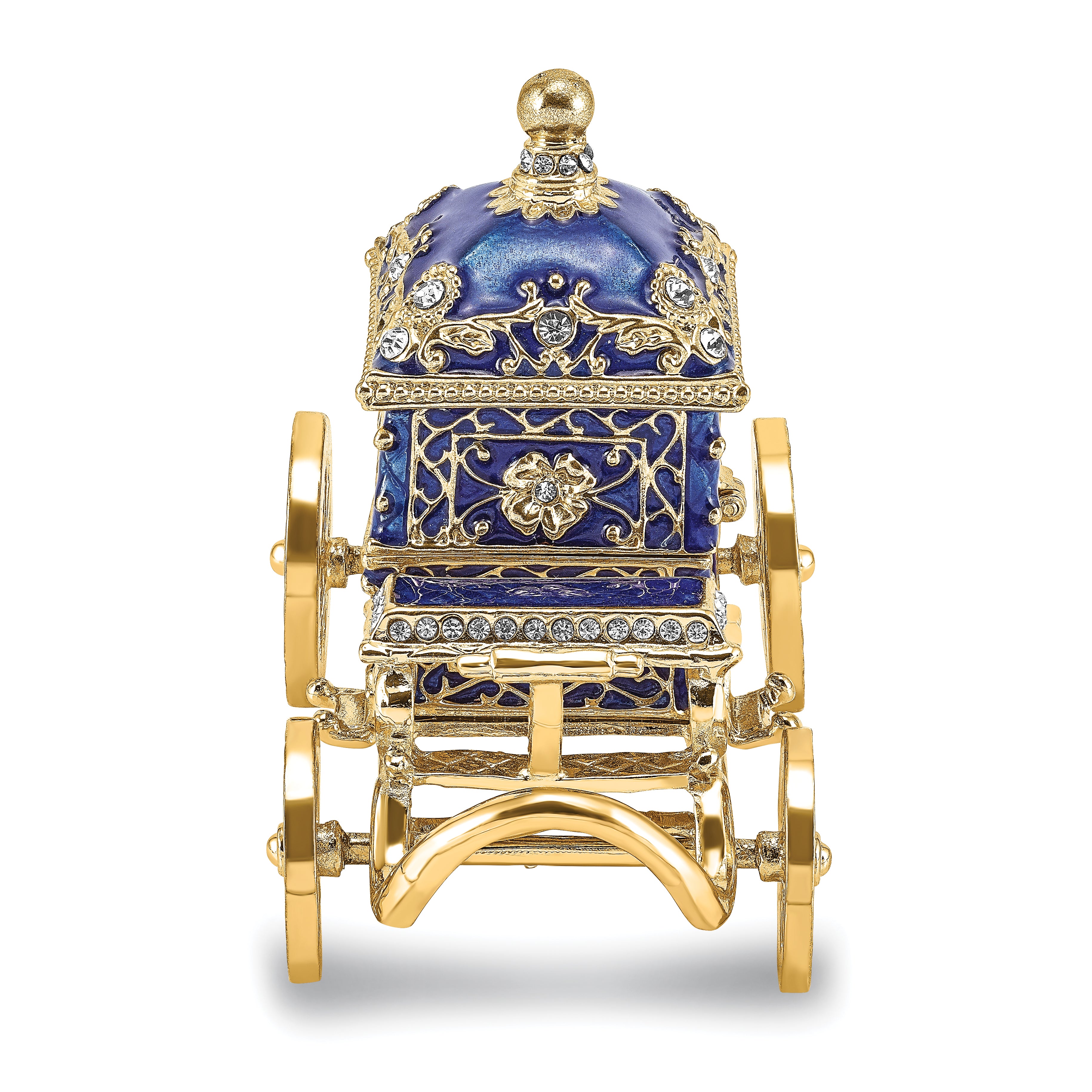 Luxury Giftware Pewter Bejeweled Crystals Gold-tone Enameled ROYAL BLUE Carriage With Ring Pad Trinket Box with Matching 18 Inch Necklace