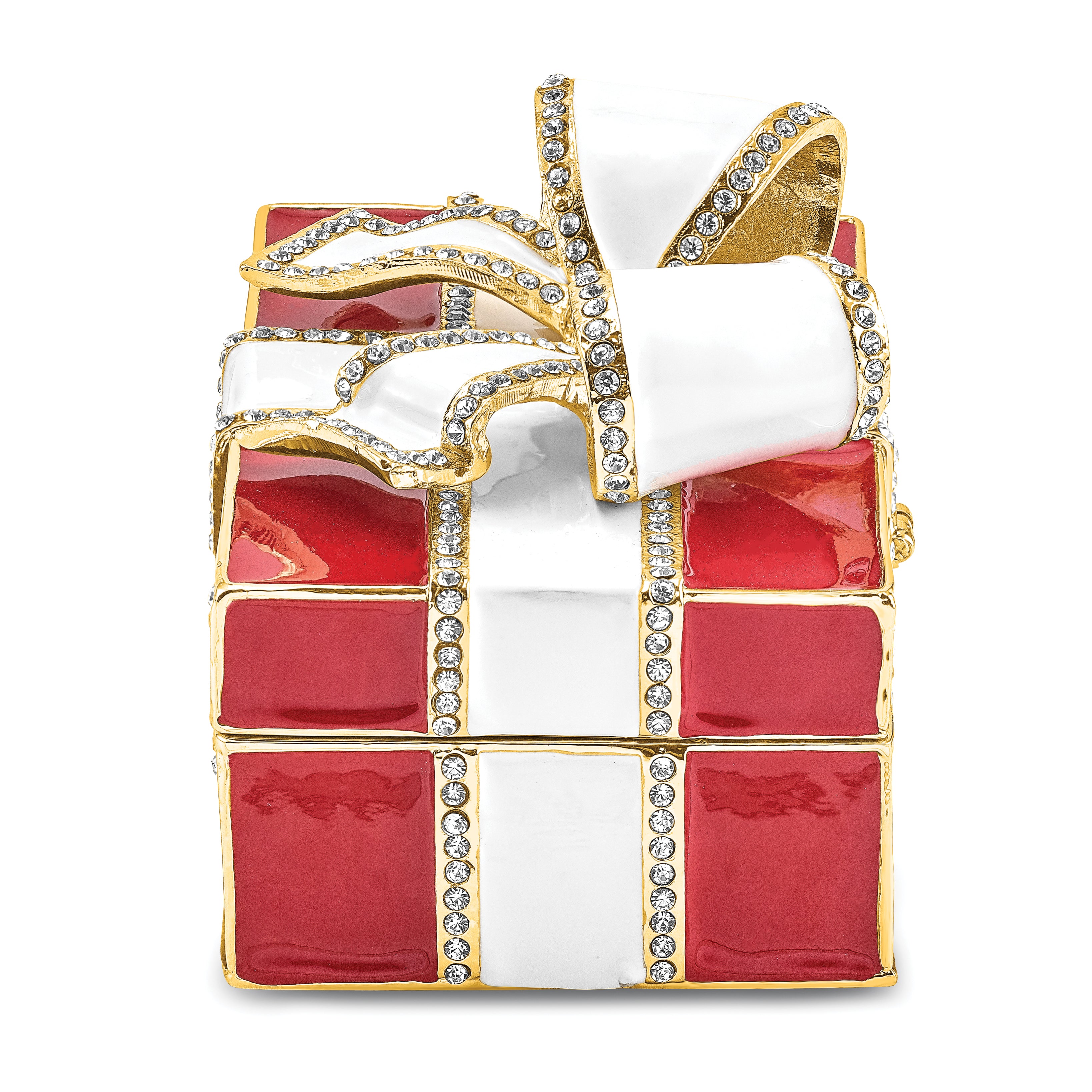 Luxury Giftware by Jere Pewter Bejeweled Crystals Gold-tone Enameled DESIRE Red Gift Box With Ring Pad Trinket Box with Matching 18 Inch Necklace