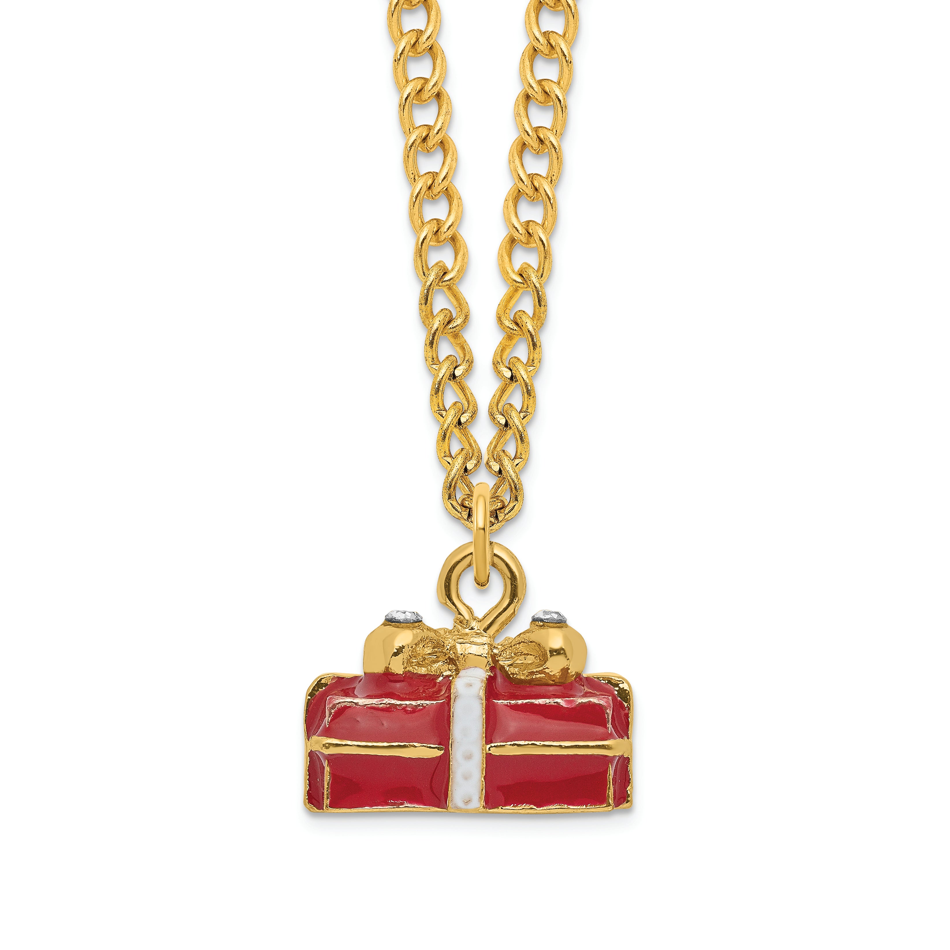 Luxury Giftware by Jere Pewter Bejeweled Crystals Gold-tone Enameled DESIRE Red Gift Box With Ring Pad Trinket Box with Matching 18 Inch Necklace