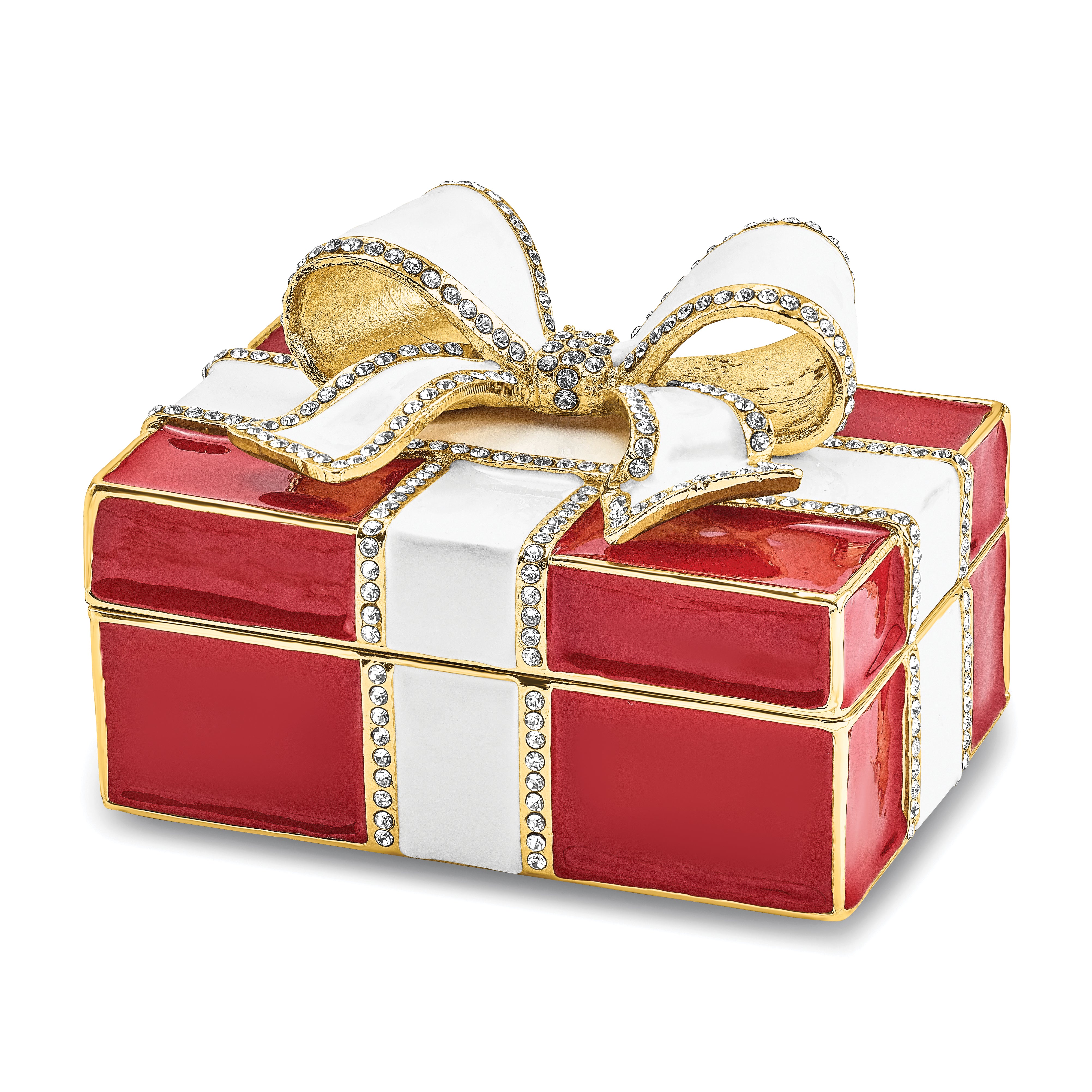 Luxury Giftware by Jere Pewter Bejeweled Crystals Gold-tone Enameled DESIRE Red Gift Box With Ring Pad Trinket Box with Matching 18 Inch Necklace Main image