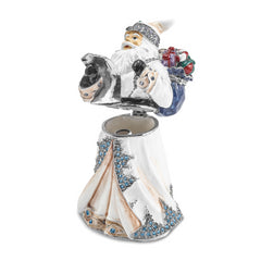 Luxury Giftware by Jere Bejeweled Crystals Siver-tone Enameled ST. NICHOLAS SINTERKLAAS White Santa Trinket Box with Matching 18 Inch Necklace