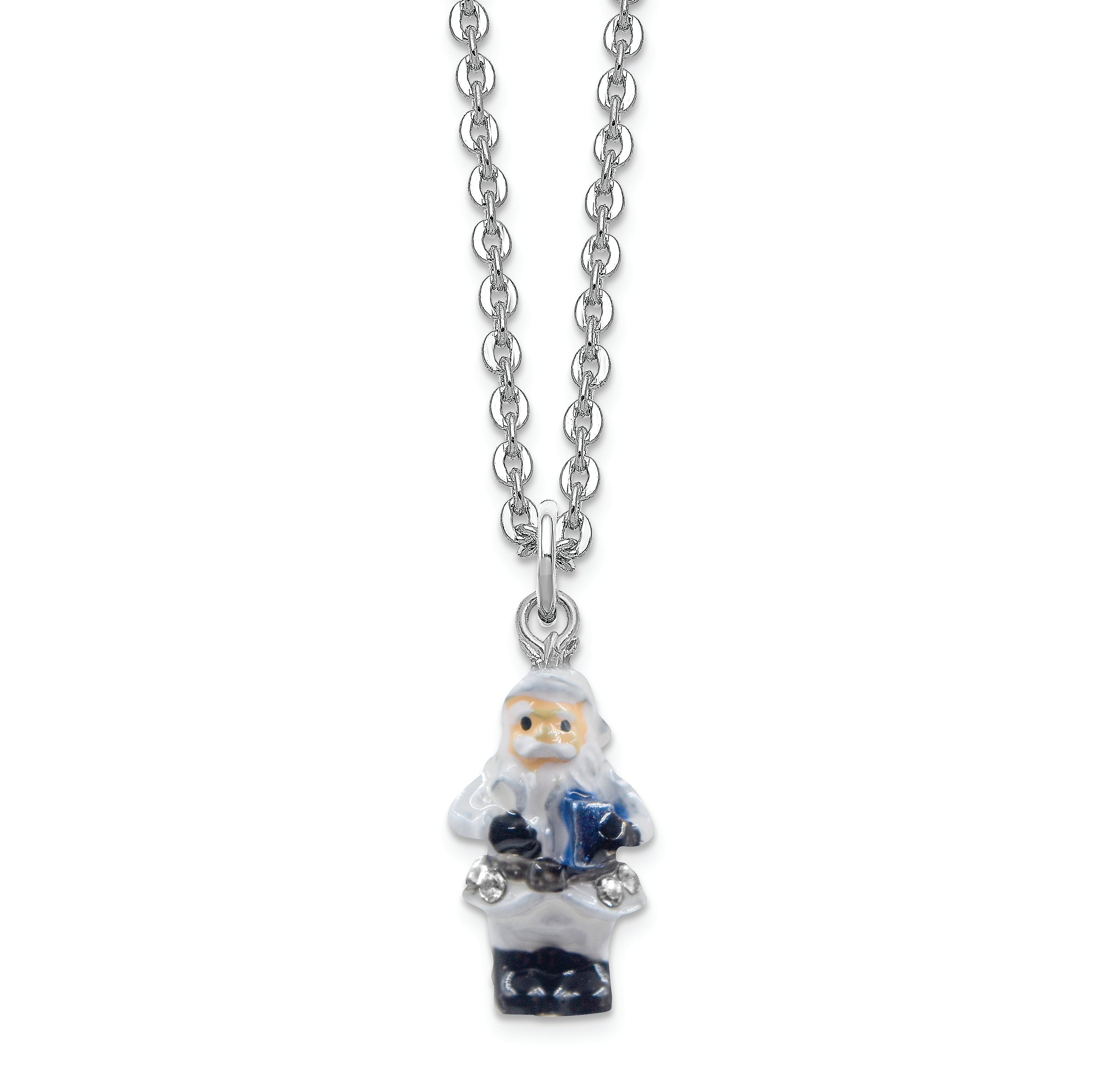 Luxury Giftware by Jere Bejeweled Crystals Siver-tone Enameled ST. NICHOLAS SINTERKLAAS White Santa Trinket Box with Matching 18 Inch Necklace