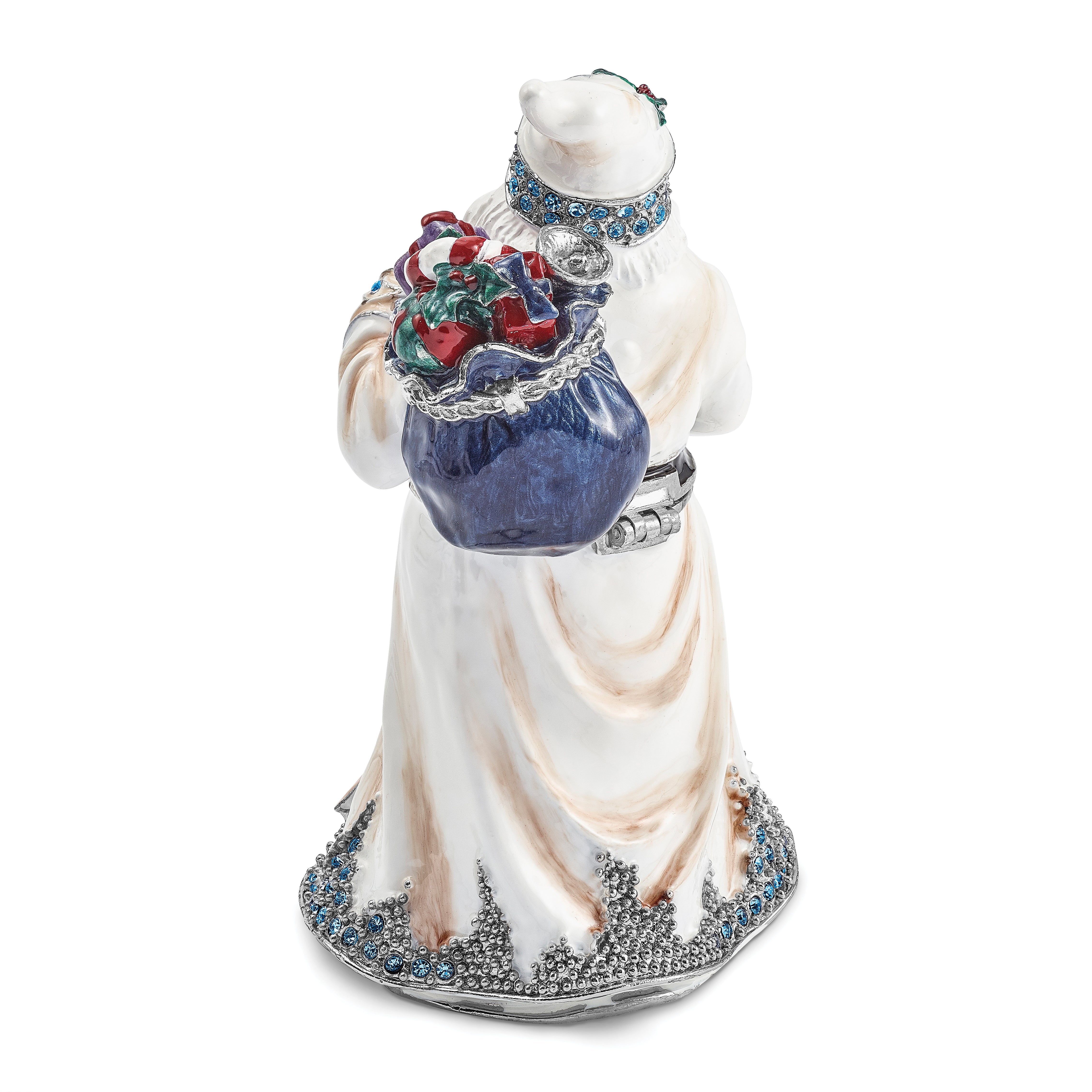 Luxury Giftware by Jere Bejeweled Crystals Siver-tone Enameled ST. NICHOLAS SINTERKLAAS White Santa Trinket Box with Matching 18 Inch Necklace