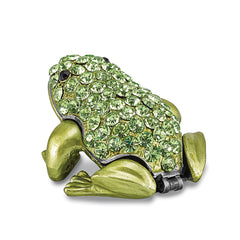 Luxury Giftware by Jere Pewter Bejeweled Crystals Silver-tone Enameled HOPPER Small Green Frog Trinket Box with Matching 18 Inch Necklace