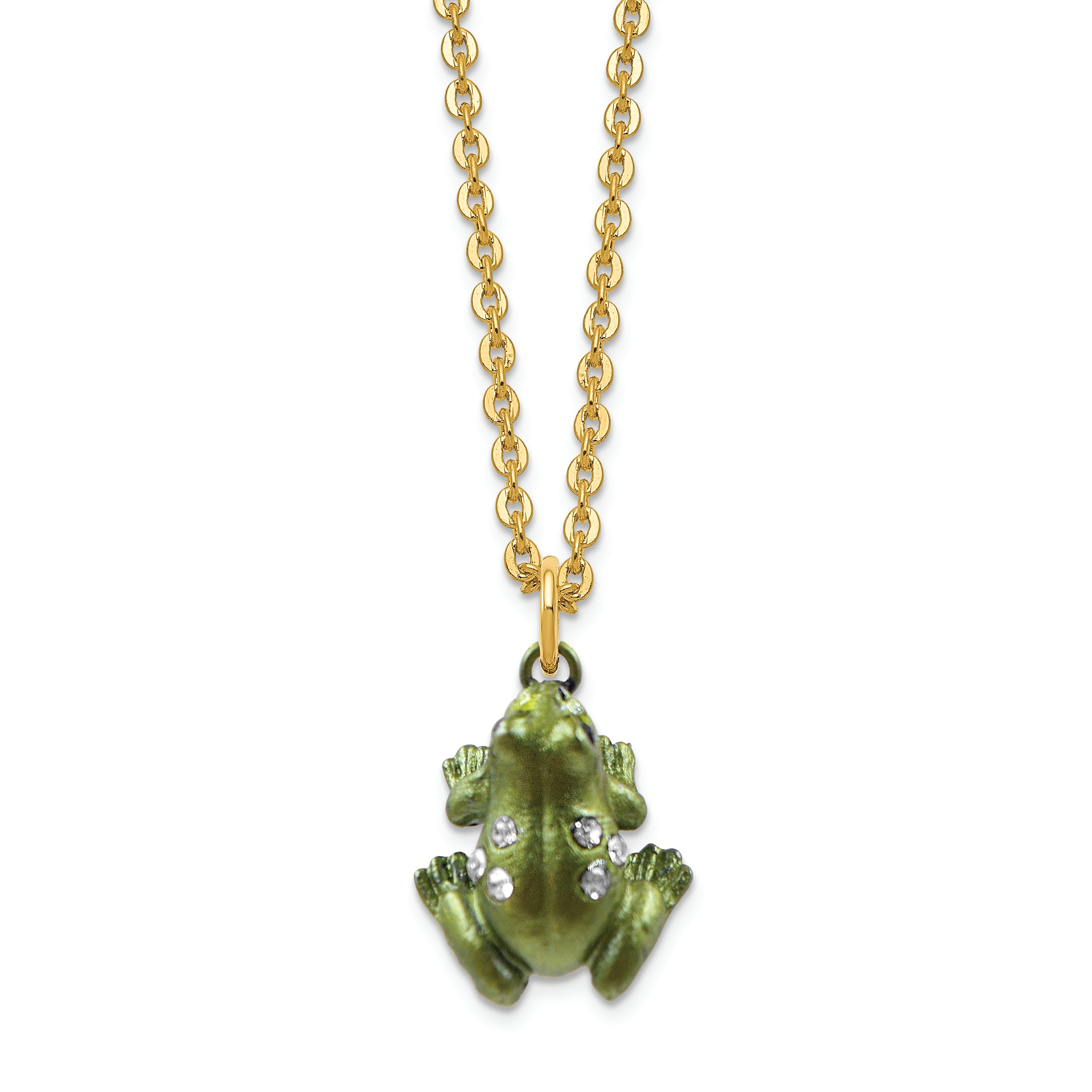 Luxury Giftware by Jere Pewter Bejeweled Crystals Silver-tone Enameled HOPPER Small Green Frog Trinket Box with Matching 18 Inch Necklace