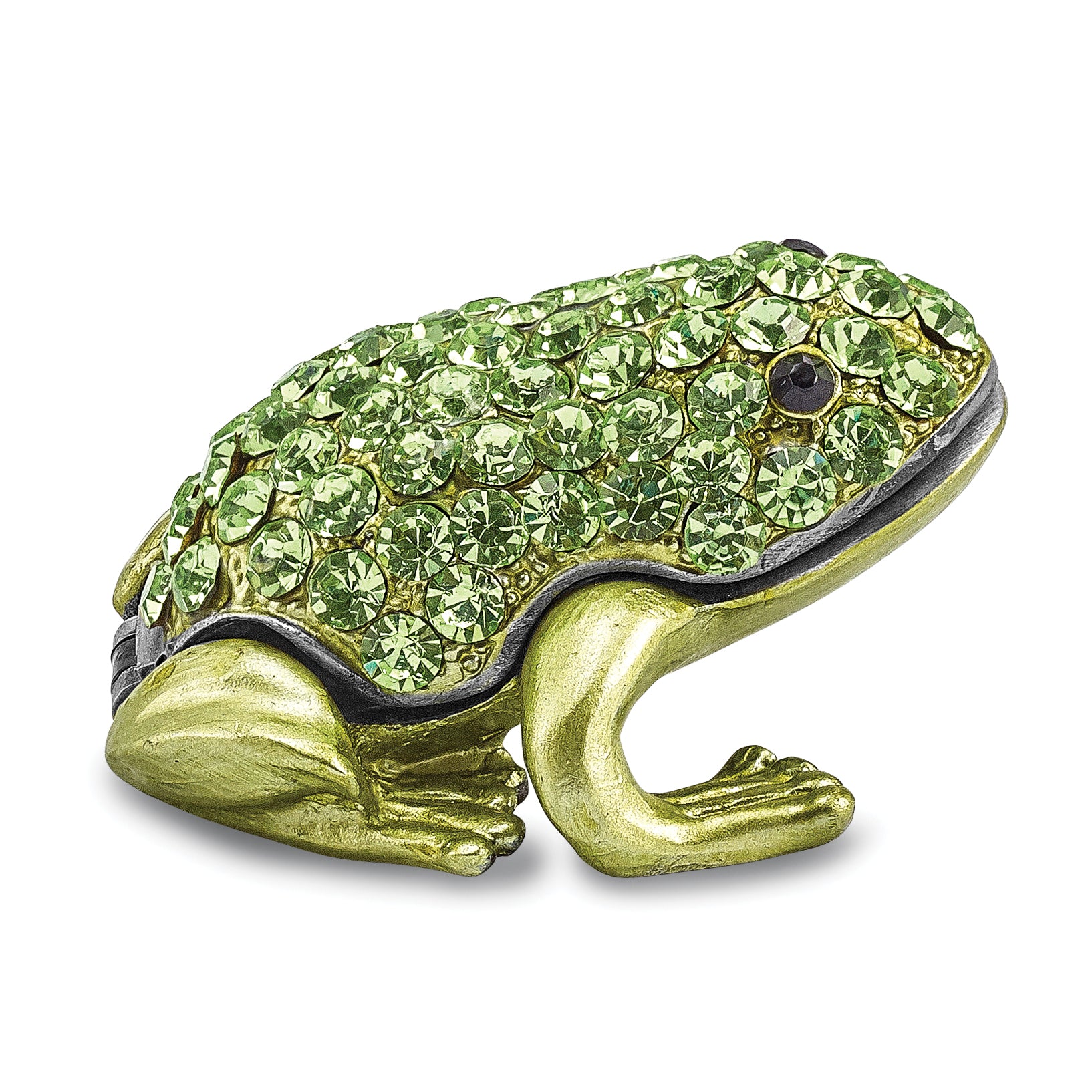 Luxury Giftware by Jere Pewter Bejeweled Crystals Silver-tone Enameled HOPPER Small Green Frog Trinket Box with Matching 18 Inch Necklace