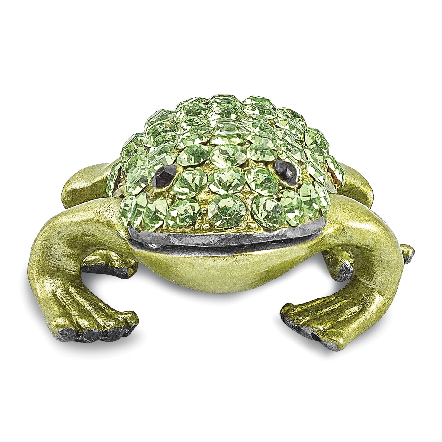 Luxury Giftware by Jere Pewter Bejeweled Crystals Silver-tone Enameled HOPPER Small Green Frog Trinket Box with Matching 18 Inch Necklace