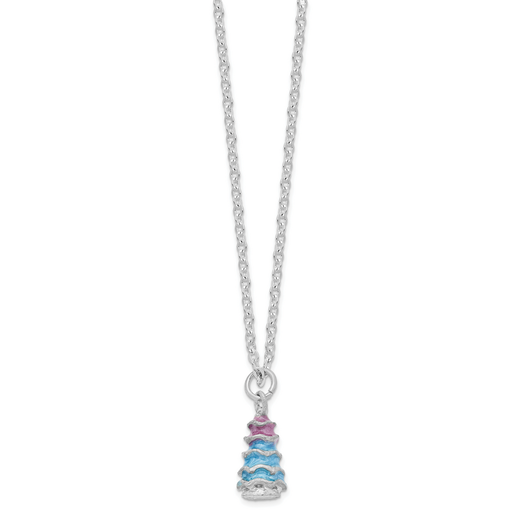 Luxury Giftware by Jere Bejeweled Crystals Silver-tone Enameled ARCTIC BLUE Christmas Tree Trinket Box with Matching 18 Inch Necklace