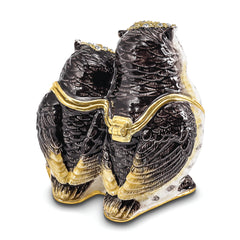 Luxury Giftware by Jere Pewter Bejeweled Crystals Gold-tone Enameled OLGA and OMAR Mother and Baby Owl Trinket Box with Matching 18 Inch Necklace
