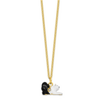 Luxury Giftware by Jere Pewter Bejeweled Crystals Gold-tone Enameled SLEEPY Stretching Black and White Cat Trinket Box with Matching 18 Inch Necklace