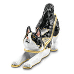 Luxury Giftware by Jere Pewter Bejeweled Crystals Gold-tone Enameled SLEEPY Stretching Black and White Cat Trinket Box with Matching 18 Inch Necklace