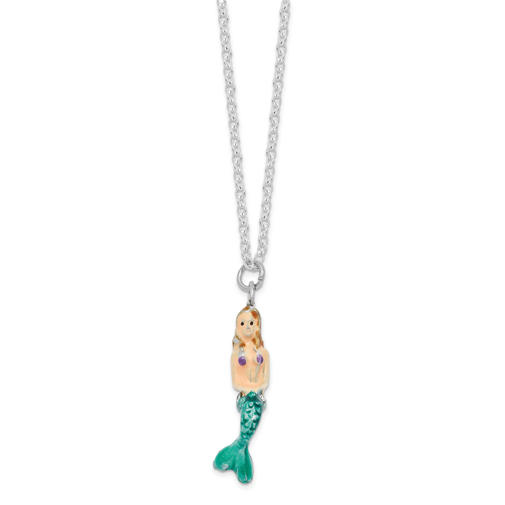 Luxury Giftware by Jere Pewter Bejeweled Crystals Silver-tone Enameled ADELLA Mermaid with Seahorse Trinket Box with Matching 18 Inch Necklace