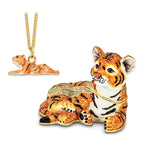 Luxury Giftware by Jere Pewter Bejeweled Crystals Gold-tone Enameled TONDA Young Tiger Trinket Box with Matching 18 Inch Necklace