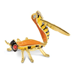 Luxury Giftware by Jere Pewter Bejeweled Crystals Gold-tone Enameled BUZZ Bumblebee Trinket Box with Matching 18 Inch Necklace