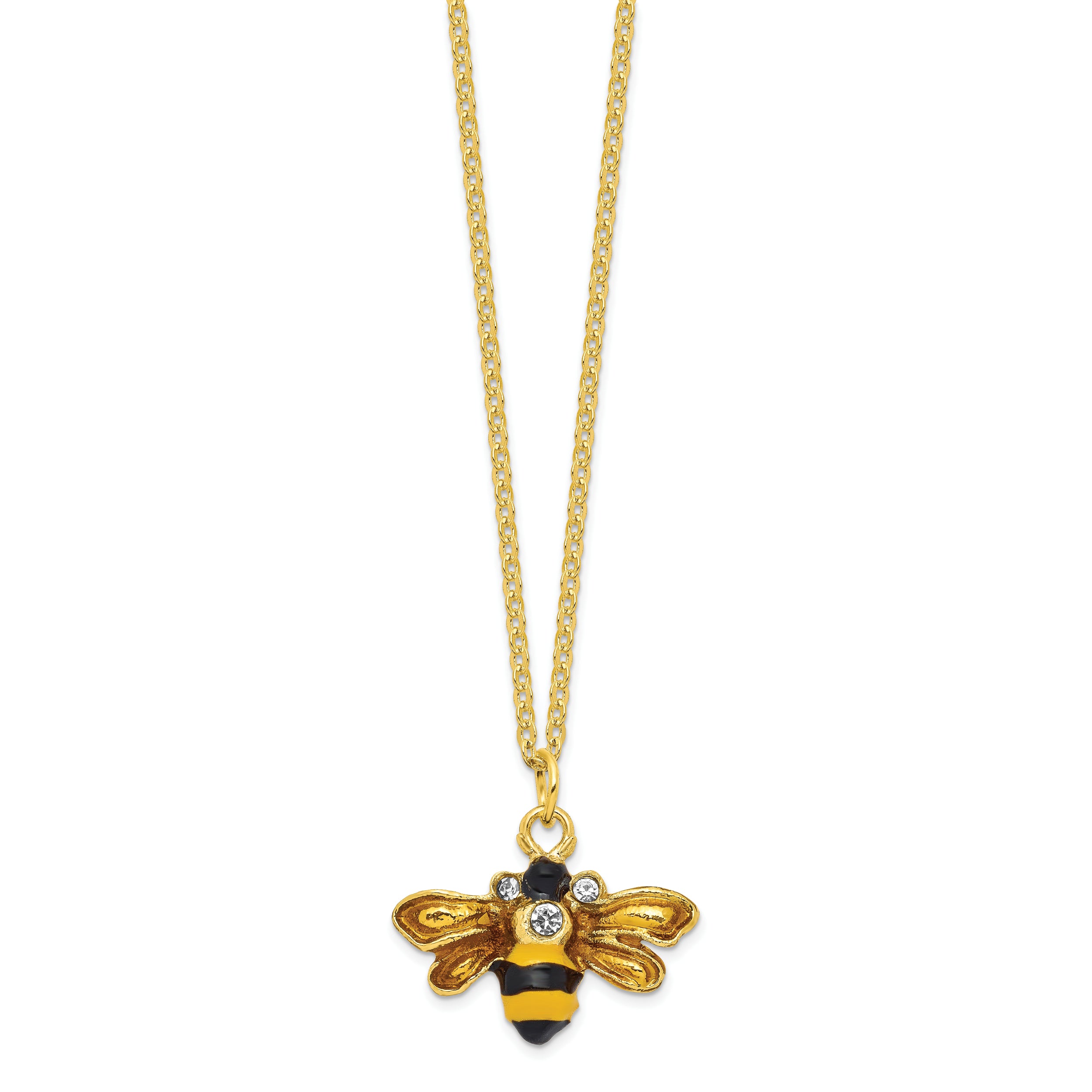 Luxury Giftware by Jere Pewter Bejeweled Crystals Gold-tone Enameled BUZZ Bumblebee Trinket Box with Matching 18 Inch Necklace