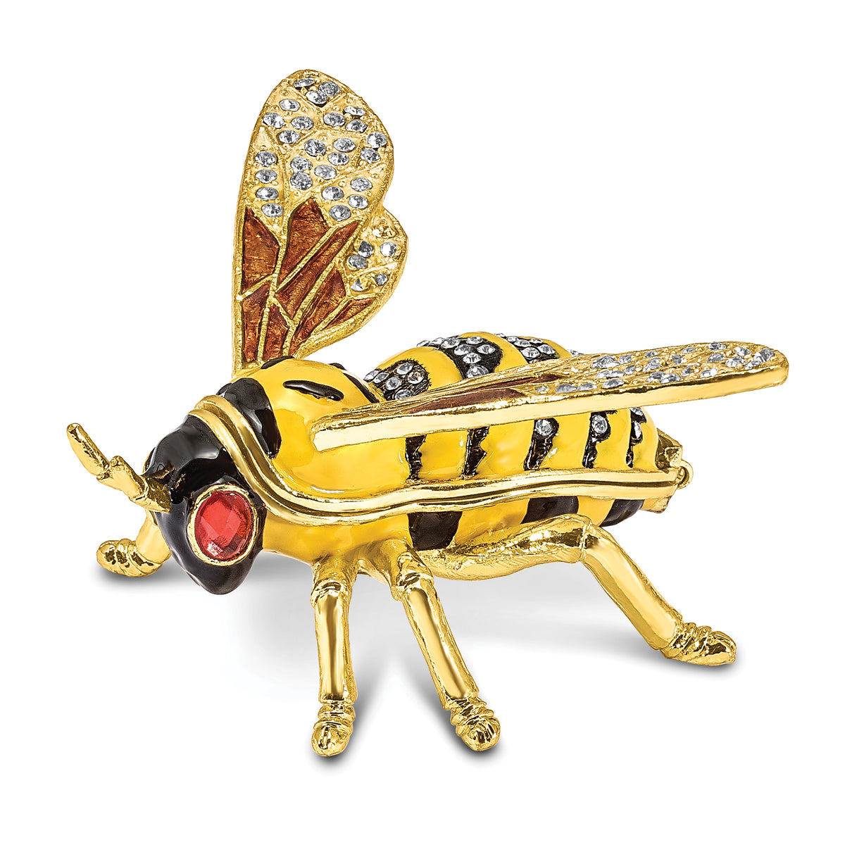 Luxury Giftware by Jere Pewter Bejeweled Crystals Gold-tone Enameled BUZZ Bumblebee Trinket Box with Matching 18 Inch Necklace