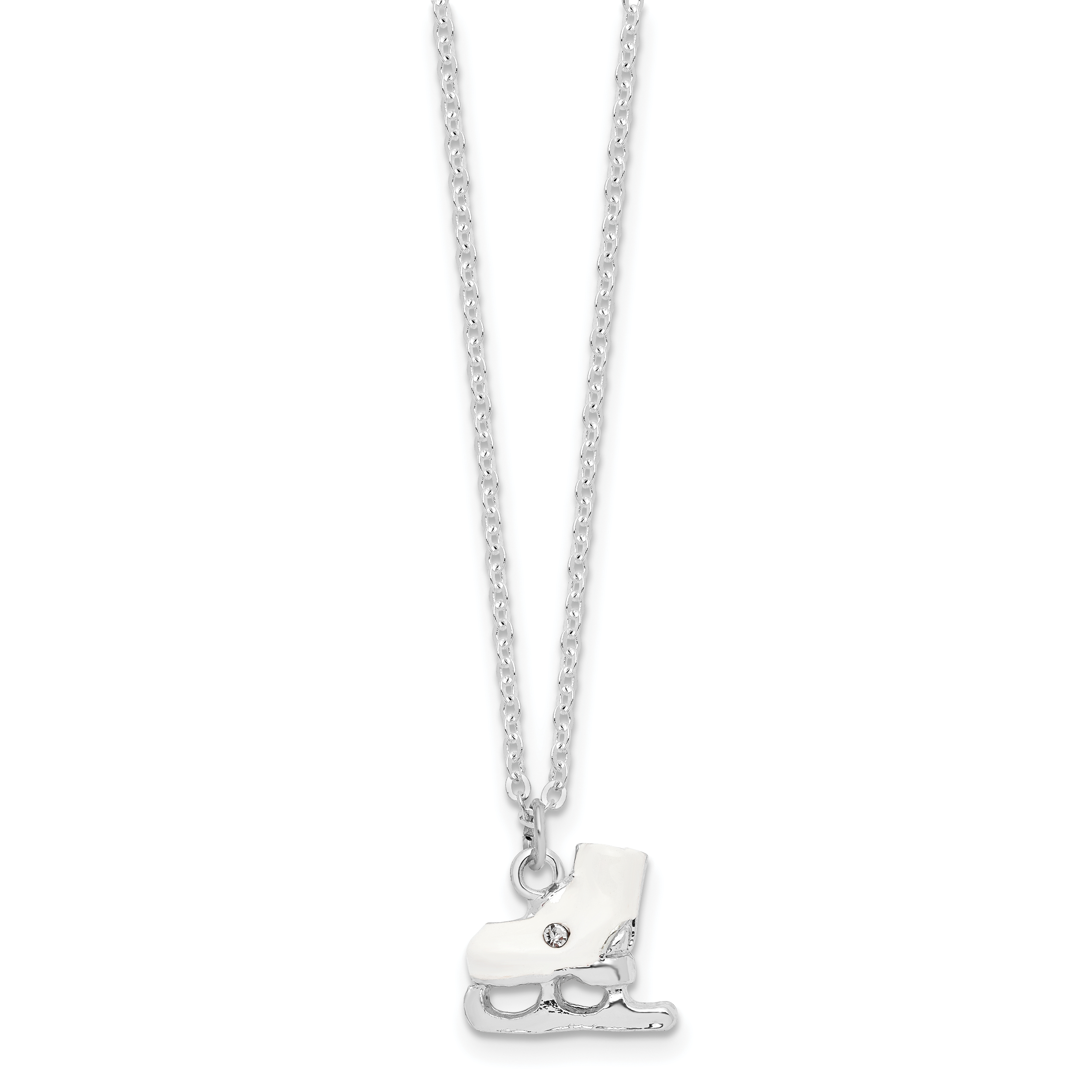 Luxury Giftware by Jere Bejeweled Crystals Silver-tone Enameled GLIDER Pink and White Ice Skate Trinket Box with Matching 18 Inch Necklace