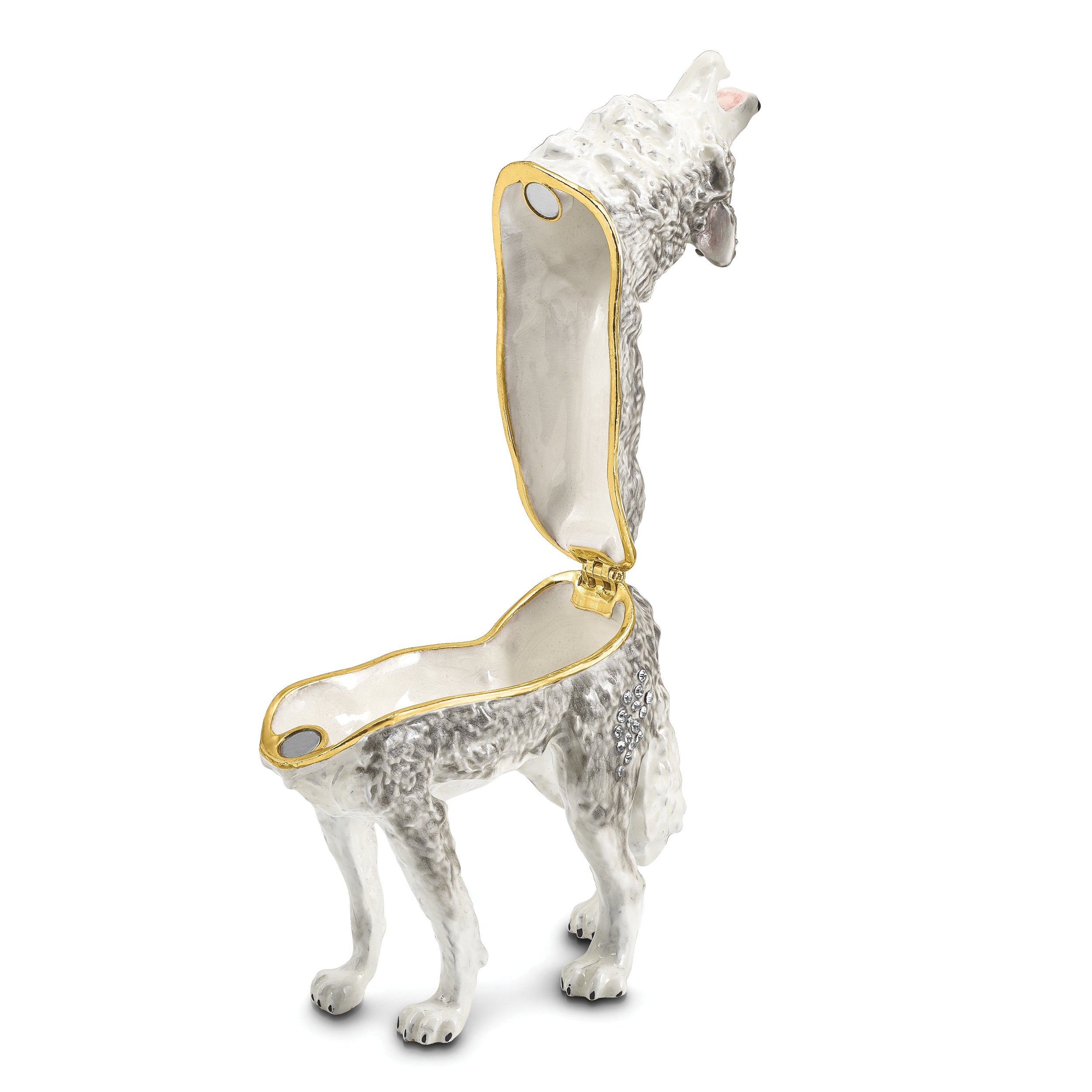 Luxury Giftware by Jere Pewter Bejeweled Crystals Gold-tone Enameled JACK Howling Wolf Trinket Box with Matching 18 Inch Necklace