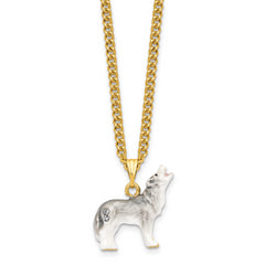 Luxury Giftware by Jere Pewter Bejeweled Crystals Gold-tone Enameled JACK Howling Wolf Trinket Box with Matching 18 Inch Necklace