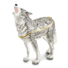 Luxury Giftware by Jere Pewter Bejeweled Crystals Gold-tone Enameled JACK Howling Wolf Trinket Box with Matching 18 Inch Necklace