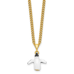 Luxury Giftware by Jere Pewter Bejeweled Crystals Gold-tone Enameled PATTY and POM Penguin and Baby Trinket Box with Matching 18 Inch Necklace