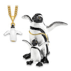 Luxury Giftware by Jere Pewter Bejeweled Crystals Gold-tone Enameled PATTY and POM Penguin and Baby Trinket Box with Matching 18 Inch Necklace