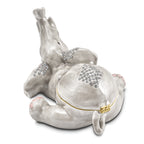 Luxury Giftware by Jere Pewter Bejeweled Crystals Gold-tone Enameled ELLERY Falling Baby Elephant Trinket Box with Matching 18 Inch Necklace