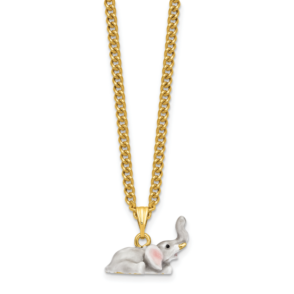 Luxury Giftware by Jere Pewter Bejeweled Crystals Gold-tone Enameled ELLERY Falling Baby Elephant Trinket Box with Matching 18 Inch Necklace