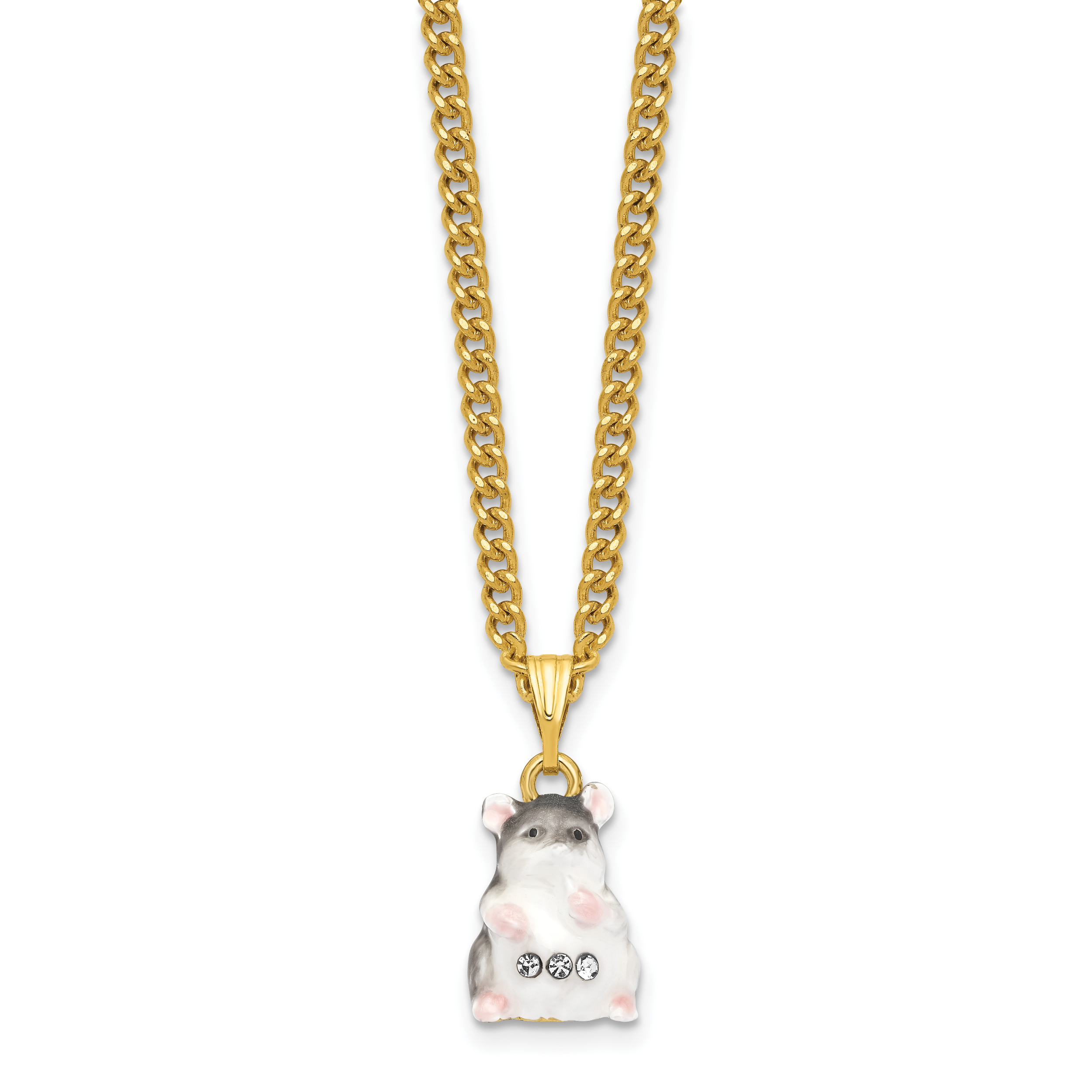 Luxury Giftware by Jere Pewter Bejeweled Crystals Gold-tone Enameled UNCLE JOE Chubby Mouse Trinket Box with Matching 18 Inch Necklace