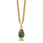 Luxury Giftware by Jere Pewter Bejeweled Crystals Gold-tone Enameled LILY OF THE VALLEY Purple Egg With Ring Pad Trinket Box with Matching 18 Inch Necklace