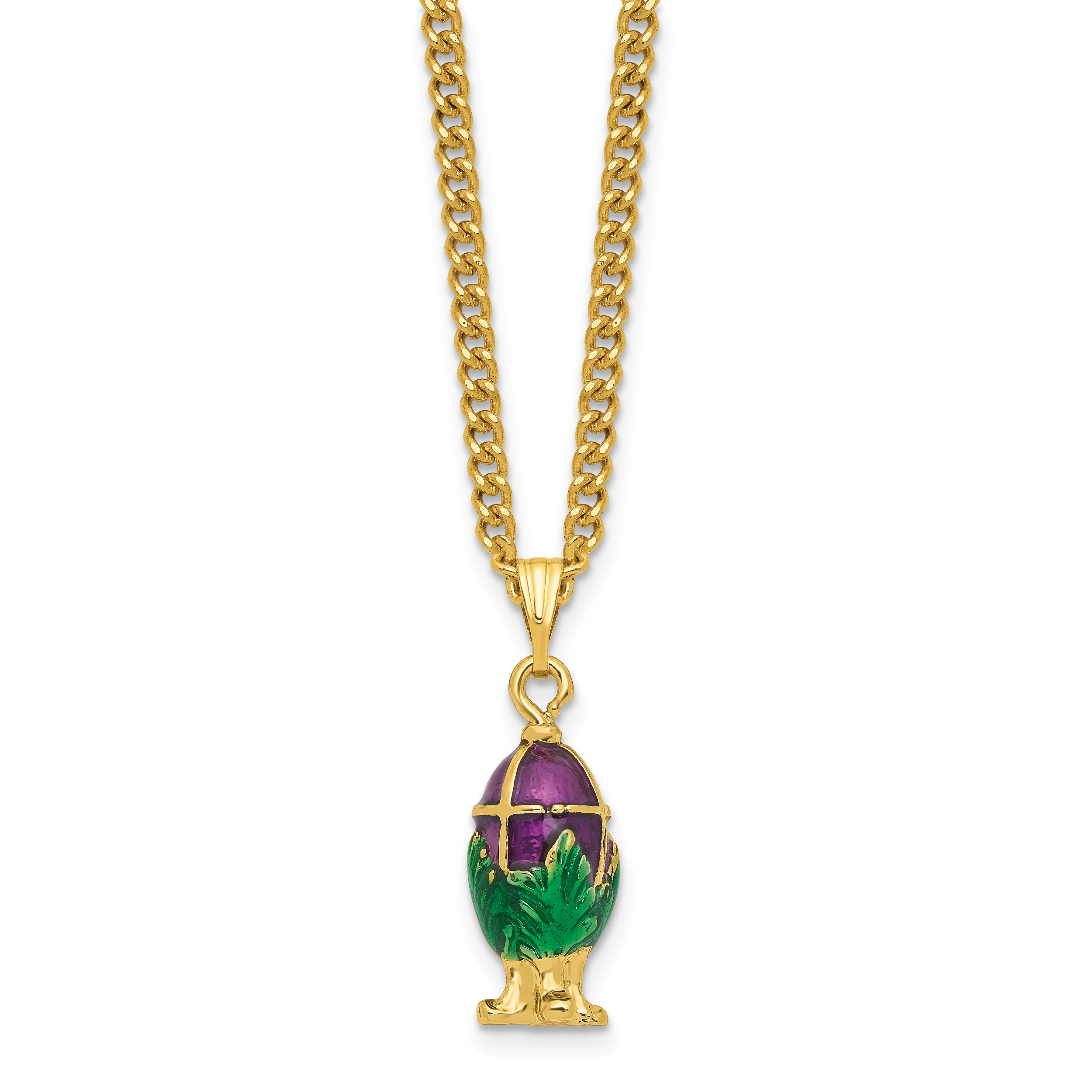 Luxury Giftware by Jere Pewter Bejeweled Crystals Gold-tone Enameled LILY OF THE VALLEY Purple Egg With Ring Pad Trinket Box with Matching 18 Inch Necklace