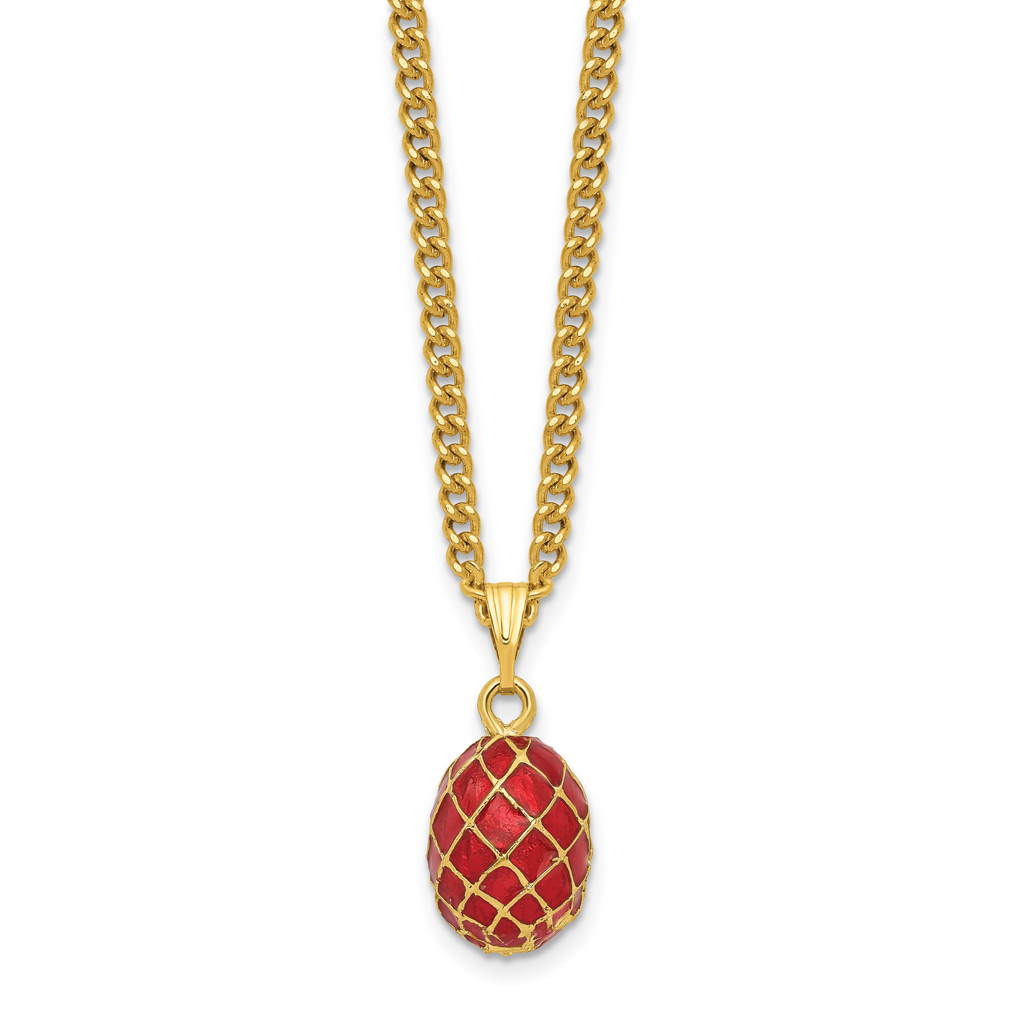 Luxury Giftware by Jere Pewter Bejeweled Crystals Gold-tone Enameled VALENTINE Ruby Red With Ring Pad Trinket Box with Matching 18 Inch Necklace