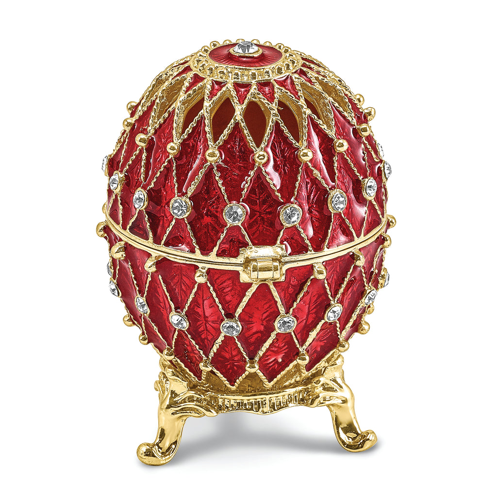 Luxury Giftware by Jere Pewter Bejeweled Crystals Gold-tone Enameled VALENTINE Ruby Red With Ring Pad Trinket Box with Matching 18 Inch Necklace