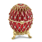 Luxury Giftware by Jere Pewter Bejeweled Crystals Gold-tone Enameled VALENTINE Ruby Red With Ring Pad Trinket Box with Matching 18 Inch Necklace