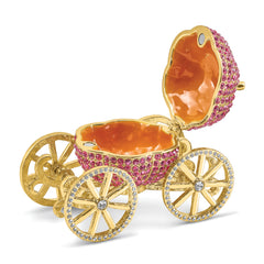Luxury Giftware by Jere Pewter Bejeweled Crystals Gold-tone Enameled ETERNALLY YOURS Pink Pumpkin Coach With Ring Pad Trinket Box with Matching 18 Inch Necklace