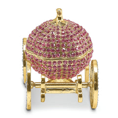 Luxury Giftware by Jere Pewter Bejeweled Crystals Gold-tone Enameled ETERNALLY YOURS Pink Pumpkin Coach With Ring Pad Trinket Box with Matching 18 Inch Necklace