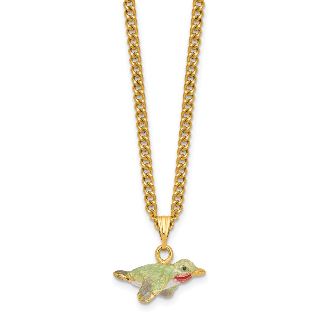 Luxury Giftware by Jere Pewter Bejeweled Crystals Gold-tone Enameled HAMILTON Hummingbird Trinket Box with Matching 18 Inch Necklace
